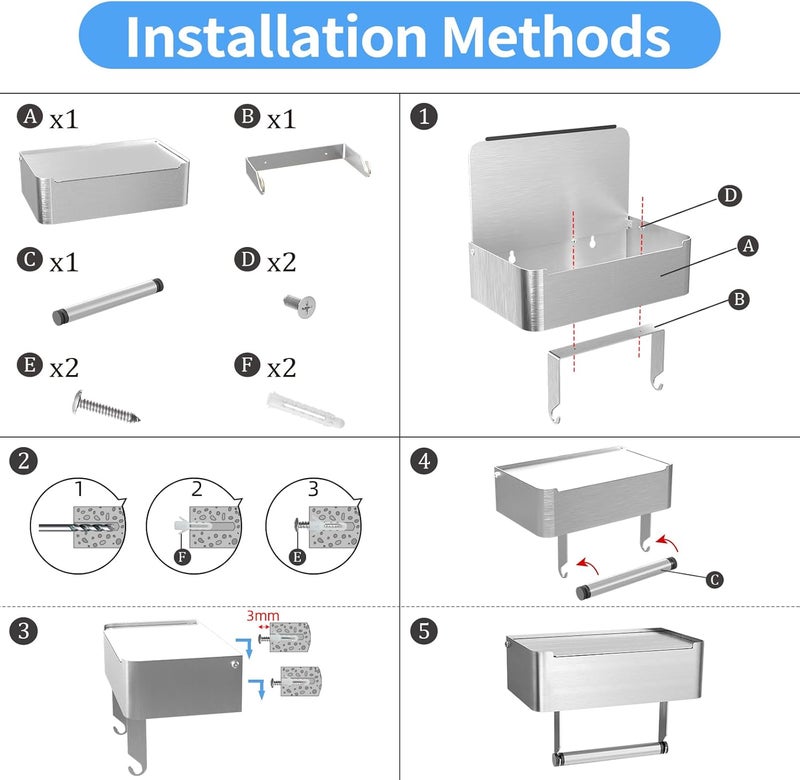 JUYSON Toilet Paper Holder with Shelf Brushed Nickel, Flushable Wipes Dispenser Fits for Bathroom Wipe Storage, Keep Your Wipes Hidden Out of Sight - SUS304 Stainless Steel Wall Mount Organizer - Image 4